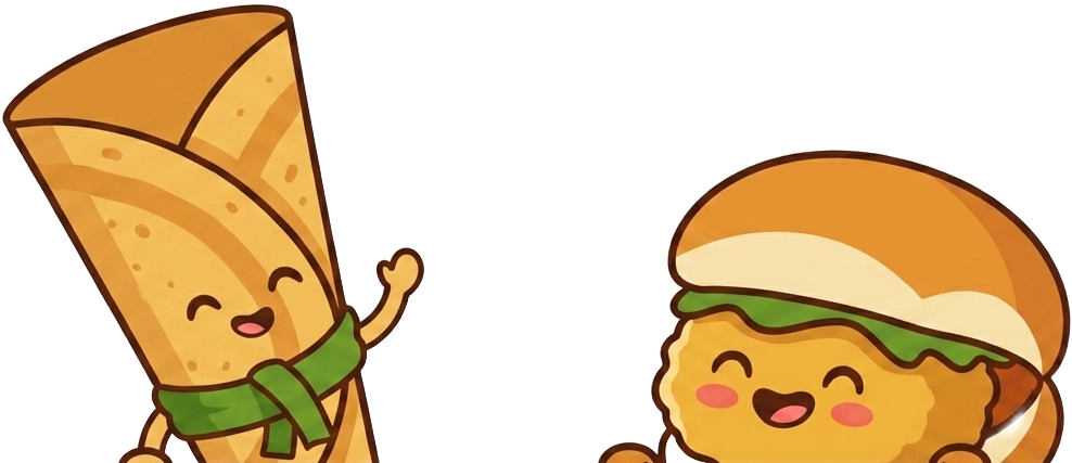 The dosa and vada pav mascots peeking over the order pad