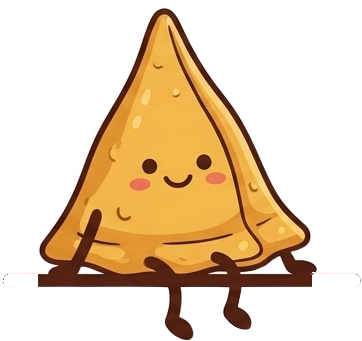 Samosa mascot sitting on the menu card