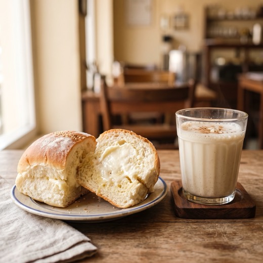 Bun Maska with Almond Milk