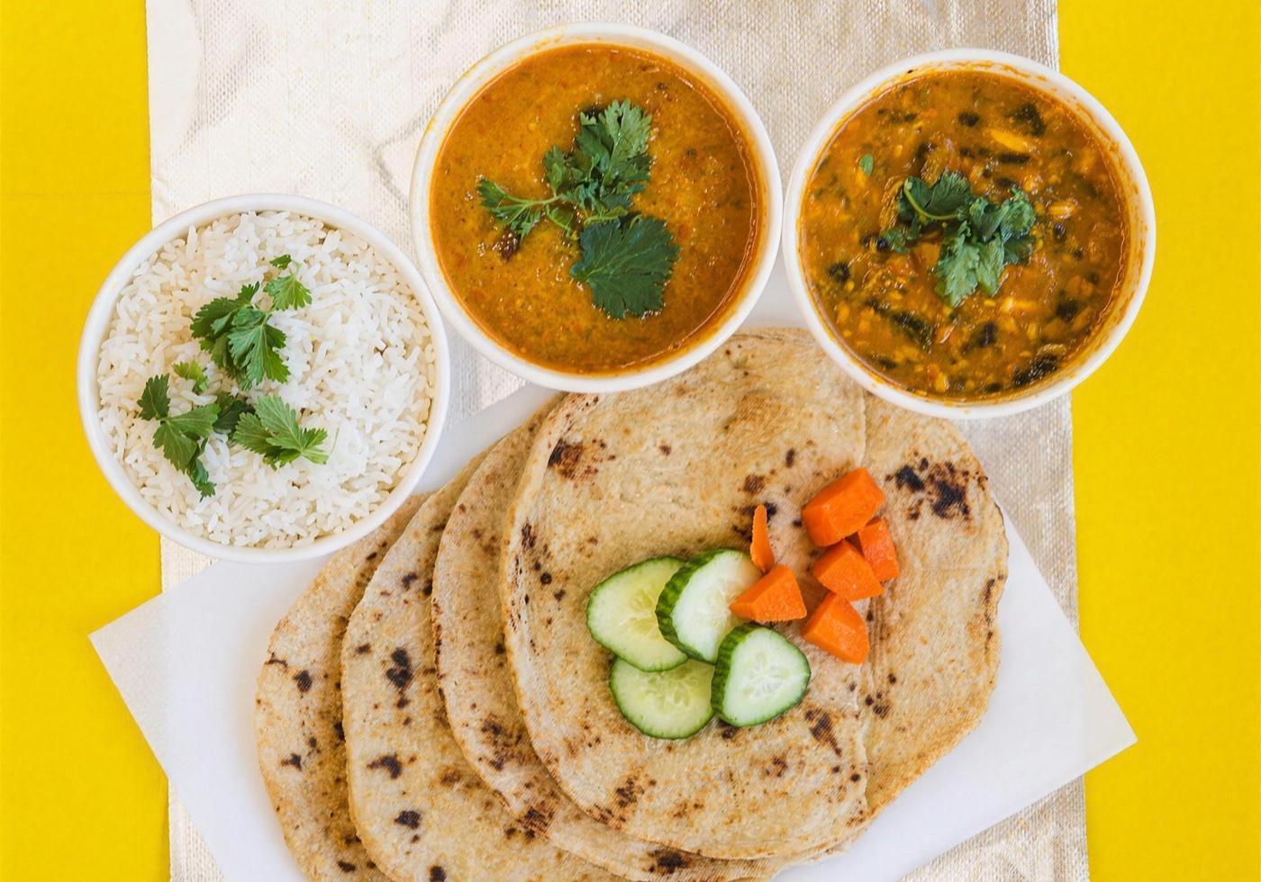 Tiffin thali β dal, rice and fresh chapatis