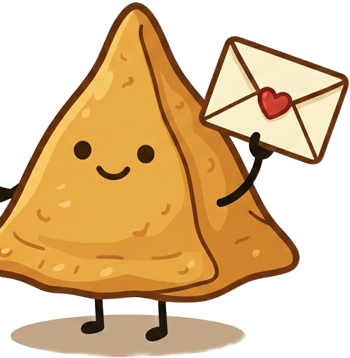 Samosa mascot holding your letter